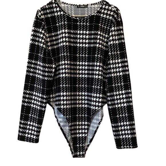 SHEIN Houndstooth Bodysuit Black White 3XL - Picture 2 of 6